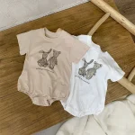 【66-90】ロンパース ベビー 半袖 ウサギ柄 着心地抜群 - 画像 (3)