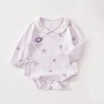 【66-80】ロンパース パープル フラワー 可愛い ベビー服 - 画像 (2)