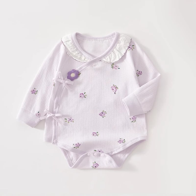 1718732c909f634a11b44cb99d393b16.jpg 【66-80】ロンパース パープル フラワー 可愛い ベビー服 - 画像 (1)