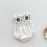 【66-90】ロンパース ベビー ナチュラル 花刺繍 スクエア襟 - 画像 (13)