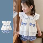 【73-110】ブラウス&ブルマ ブルー 蝶結び 女の子