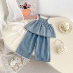 【73-120】デニムセットアップ ベビー 女の子 フラワー 刺繍 - 画像 (5)