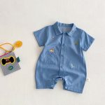 【66-90】デニムロンパース 恐竜刺繡 肌に優しい ベビー服 - 画像 (3)