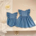 【66-130】デニムロンパースorワンピース 姉妹服 ダブル 蝶結び付き - 画像 (7)
