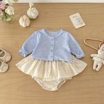 【73-100】セットアップ ブルーカーディガン＆花柄ブルマ おしゃれ ベビー服 - 画像 (4)