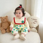 【66-90】ロンパース フラワー柄 スタイ付き 可愛い ベビー服 - 画像 (5)