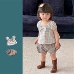 【73-100】セットアップ パフスリーブ 蝶結び シンプル ベビー服 - 画像 (2)