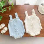 【66-100】ロンパース ニット編み シンプル 着心地良い ベビー服 - 画像 (2)