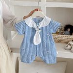 【66-90】ロンパース ストライプ ブルー ベビー服 - 画像 (3)
