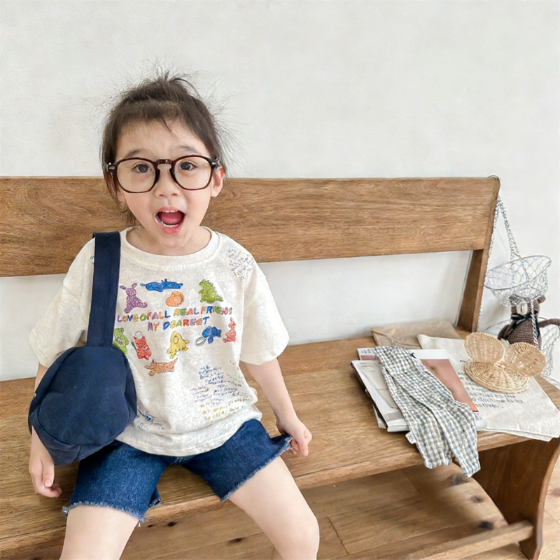 2 【80-130】半袖Tシャツ 女の子 プリント カートゥーン - 画像 (1)