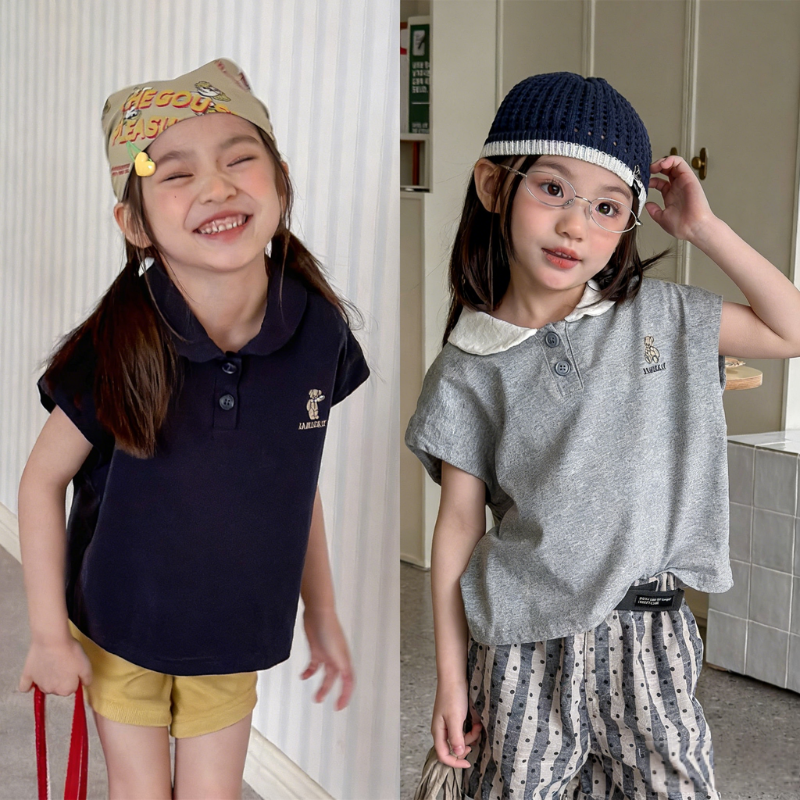2 【80-130】半袖Tシャツ 女の子 POLOネック 韓国風 - 画像 (1)