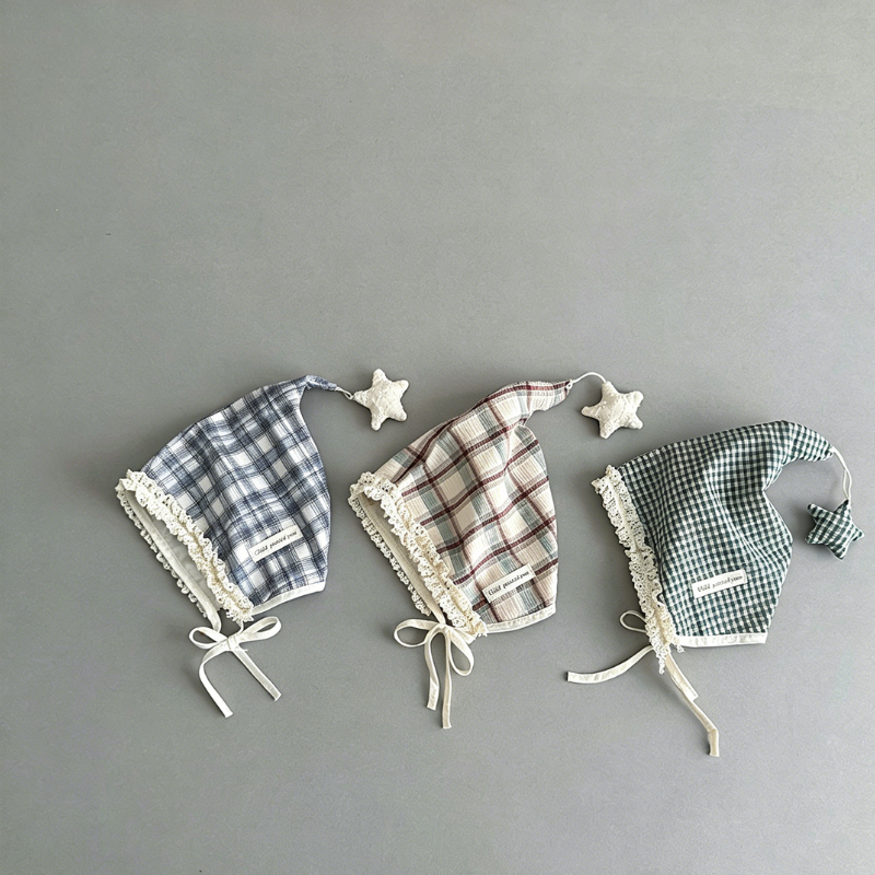 2 【GOODS】帽子 チェック柄 紐付き とんがり - 画像 (1)