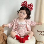 【66-100】サロペット 可愛い レッド ボーダー ベビー服 - 画像 (7)