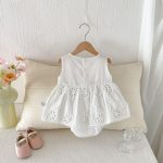 【73-110】ロンパース 蝶結び ホワイト シンプル 女の子 - 画像 (3)