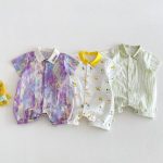 【66-90】オールインワン 総柄アート 可愛い ベビー服