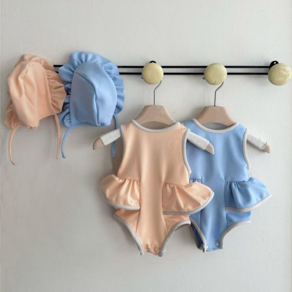 【66-90cm】水着 帽子付き フリル シンプル