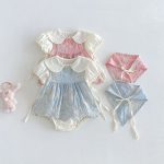 【66-90】セットアップ フラワー刺繡 ロンパース&帽子 - 画像 (3)