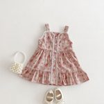 【90-140】ワンピース 女の子 おしゃれ 花柄 レトロ