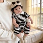 【66-90】オールインワン クマロゴ ボーダー ベビー服 - 画像 (3)