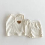 【66-100】セットアップ クマ柄 ワッフル ノースリーブ 着心地良い - 画像 (5)