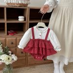 【66-90】ロンパース レイヤード ドット レッド 可愛い ベビー服 - 画像 (4)