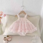 【66-90】ロンパース ベビー 可愛い リボンメッシュ - 画像 (4)