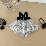 【66-90】キャミロンパース ブラック花 可愛い ベビー服 - 画像 (5)