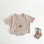 【66-90】ロンパース クマ柄 ポケット付き 半袖 ベビー服 - 画像 (4)