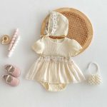 【66-90】ロンパース クリーム ワンピース風 おしゃれ 可愛い - 画像 (8)