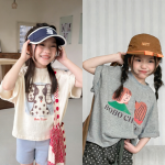 【90-160】半袖Tシャツ 女の子 カートゥーン プリント