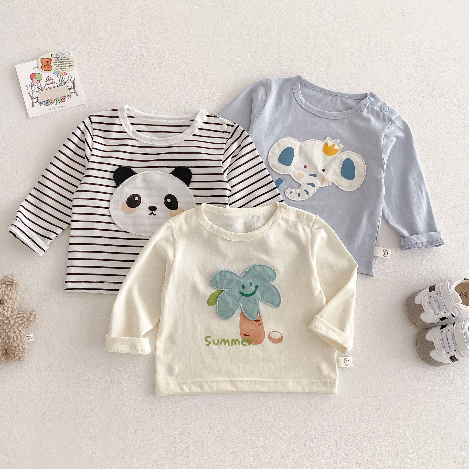 3-21.jpg 【73-120】Tシャツ 男の子ワッペン付き 可愛い トップス - 画像 (1)