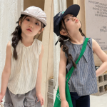 【80-130】トップス 女の子 ストライプ ノースリープ