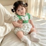 【66-90】ロンパース グリーン花 パフスリーブ - 画像 (6)