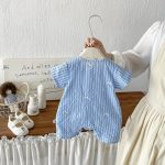 【66-90】ロンパース ストライプ ブルー ベビー服 - 画像 (5)
