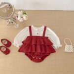 【66-90】ロンパース レイヤード ドット レッド 可愛い ベビー服 - 画像 (7)