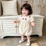 【66-90】ロンパース チェリー柄 パフスリーブ 可愛い ベビー服 - 画像 (5)
