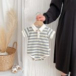 【66-90】ロンパース 半袖 ポロ襟 ロゴ入り シンプル 肌触り良い ベビー服 - 画像 (10)