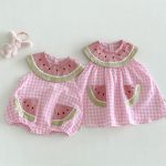 【66-110】ロンパースorワンピース スイカ ノースリーブ 姉妹服 - 画像 (3)