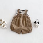 【73-100】セットアップ ブラウン サロペット&シャツ - 画像 (2)