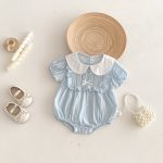 【66-90】ロンパース リボン付き ブルー 可愛い 女の子 - 画像 (3)