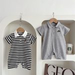 【66-90】オールインワン クマロゴ ボーダー ベビー服 - 画像 (9)