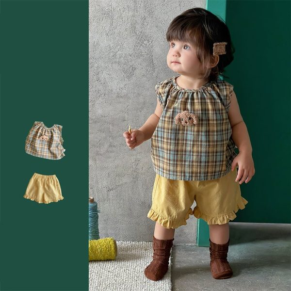 【73-110cm】セットアップ レトロ チェック 可愛い ベビー服