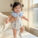 【66-90】ロンパース ブルー襟 ウサギ 可愛い ベビー服