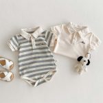【66-90】ロンパース 半袖 ポロ襟 ロゴ入り シンプル 肌触り良い ベビー服 - 画像 (8)