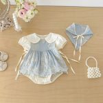 【66-90】セットアップ フラワー刺繡 ロンパース&帽子 - 画像 (10)
