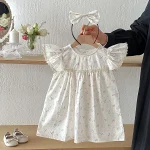 【66-140】ロンパース or ワンピース ベビー 女の子 花柄 肩フリル - 画像 (7)