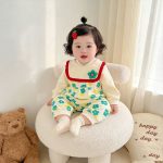 【66-90】ロンパース フラワー柄 スタイ付き 可愛い ベビー服 - 画像 (6)