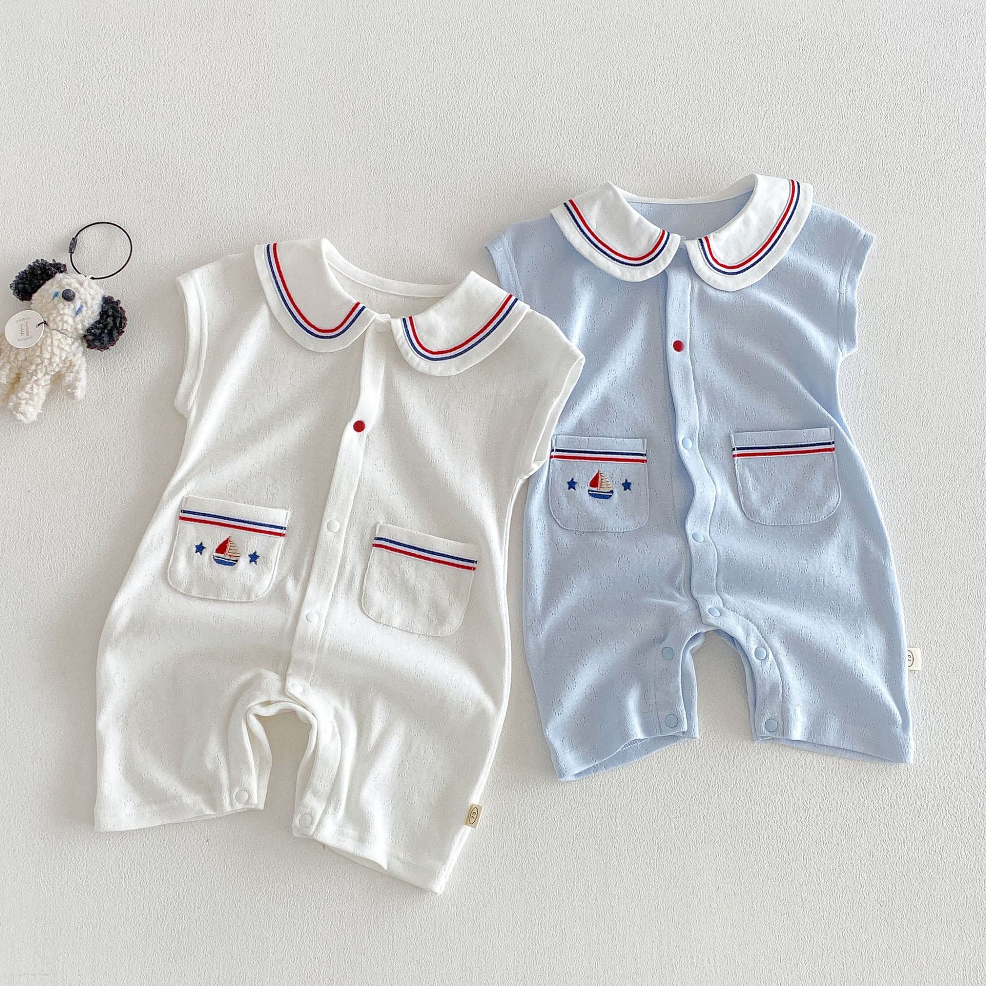 41aac0e63fb74e0bf5fb9b0747a8c4a0.jpg 【66-90】オールインワン ダブルポケット セーラー 可愛い ベビー服 - 画像 (1)