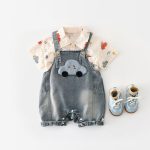 【73-100】セットアップ 車柄 デニム サロペット&シャツ - 画像 (2)