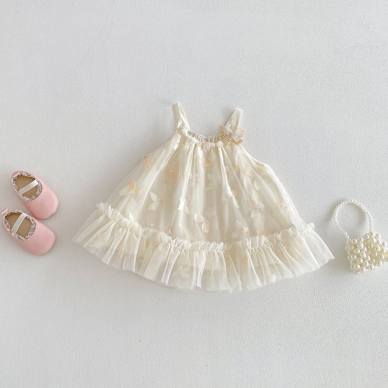 447086a1035e1af6eeeb03b347571308.jpg 【73-100】ワンピース 蝶結び メッシュ 女の子 おしゃれ - 画像 (1)